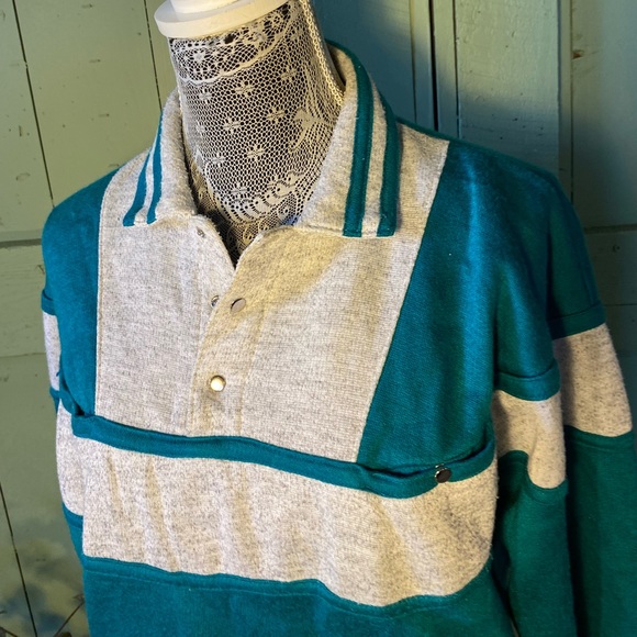 Vintage Blue and Gray Quarter Zip Sweater - Picture 3 of 7
